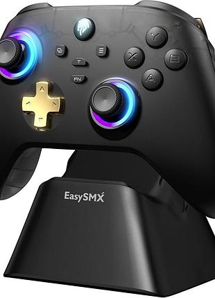 Контролер easysmx для пк, покращений бездротовий bluetooth pro ігровий контролер із зарядною док-станцією/rgb-підсвічуванням/датчиком холла
