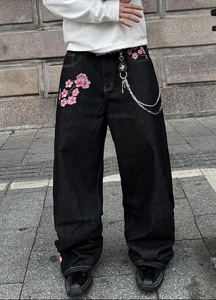 Opium black jeans "pink flowers"