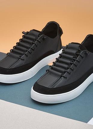 Чоловічі молодіжні кеди ortega aircross black, чоловічі шкіряні кеди на білій підошві, кеди для хлопців 42