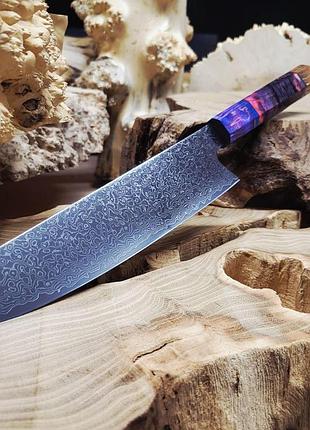Кухонный нож дамасская сталь 20.5 см с рукояткой из стабилизированной древесины