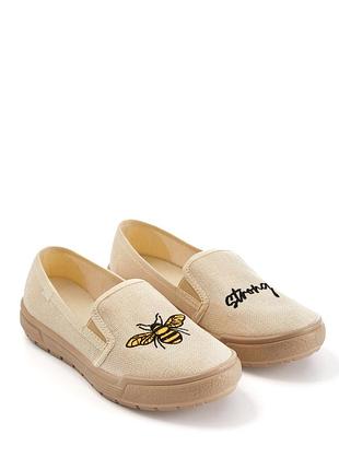 Женские слипоны roxy бежевые пчелка bee strong, 36