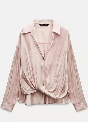 Нарядная женская рубашка блузка zara пастельно-розовый цвет