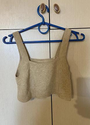 Кроп топ вʼязаний з кантом на брітелях бежевий zara s