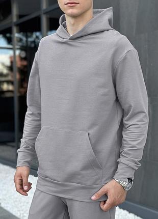 Мужское демисезонное худи с капюшоном стальное pobedov 001