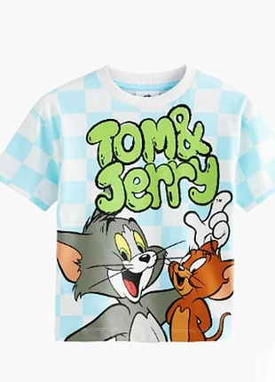 Светлая футболка tom &amp; jerry next на мальчика 6-7 лет