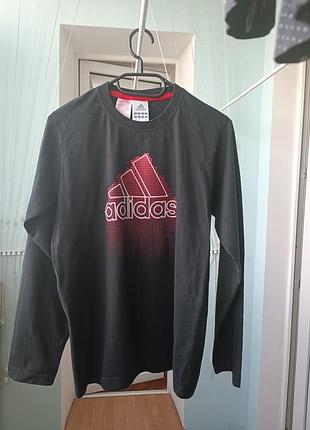 Черная хлопковая футболка с длинным рукавом adidas 15-16 176 рост