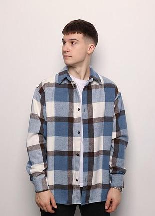 Рубашка в клетку сине-черная. мужская рубашка pobedov tartan в клетку сине-черная