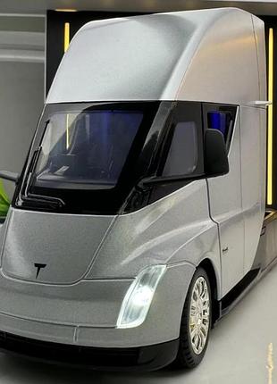 Автомобіль tesla semi. металева машинка 1:24. сірий колір