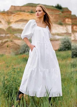 Летнее молодёжное платье хлопок размер: s/m, l/xl. белый