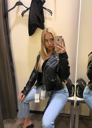 Куртка з еко шкіри zara чорного кольору