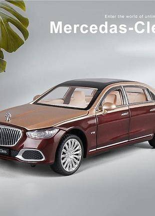 Масштабна модель автомобіля mercedes benz maybach s680 1:24. звук+світло ефекти. металева машинка. золотисто-червоний
