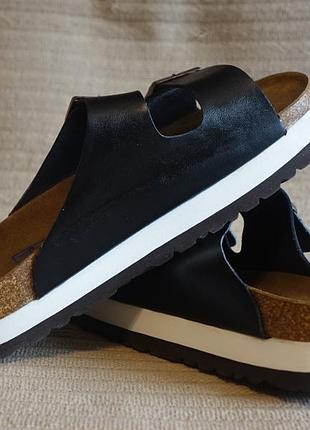 Черные ортопедические кожаные шлепанцы birkenstock arizona soft footbed leather германия 40 р.