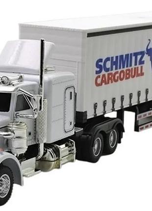 Машинка контейнеровоз peterbilt 389. металлическая машинка. белый
