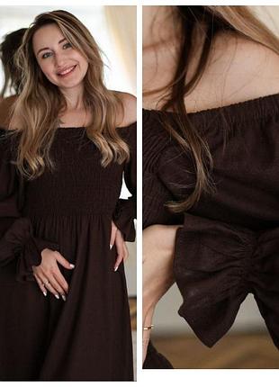 Летнее лляное женское платье, шоколад, размеры l, xl m