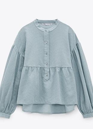 Сіро-блакитна блуза zara / блакитна блуза zara / обʼємна блузка zara
