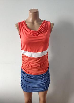 Плаття жіноче літнє, туніка модна бавовна fogle l/xl, кораловий з синім