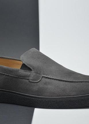 Мужские модные замшевые туфли лоферы серые ikos 5625