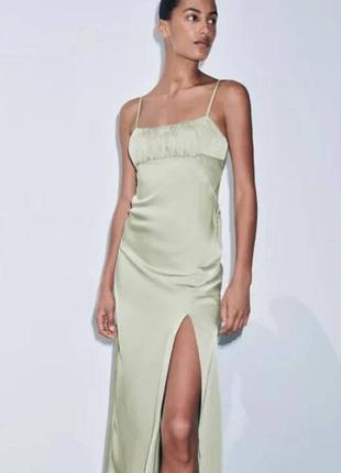 Атласна сукня zara колір фісташка