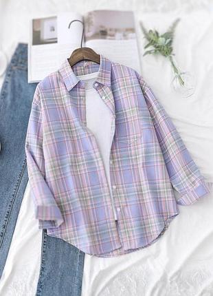 Сорочка жіноча oversize в клітинку g&n бузкова з рожевим