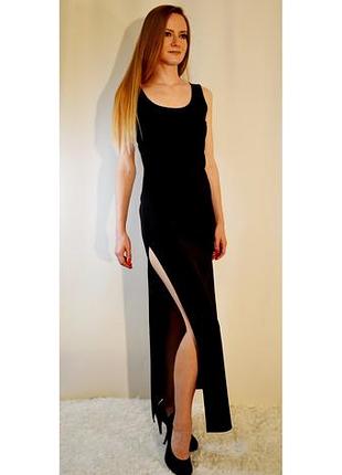 Платье-майка женское длинное с разрезами по бокам, без рукавов. 40 черный