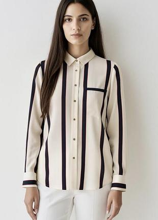 Zara бежева сорочка блуза блузка шифонова в полоску горизонтальну синя с червоним вільний крій на весну осінь