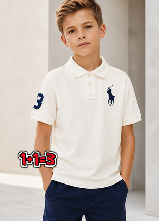 🌿1+1=3 базовая белая футболка поло на мальчика 7 лет ralph lauren