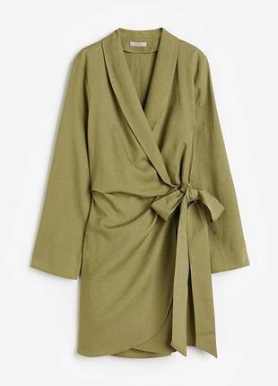 Сукня з запахом h&m з лляної суміші колір хакі р.xl зріст 180/116c