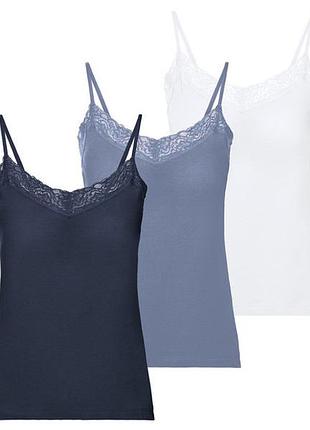Майка натільна набір 3 шт. мереживні для жінки esmara lycra® 418109 s різнобарвний