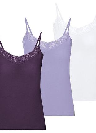 Майка натільна набір 3 шт. мереживні для жінки esmara lycra® 427411 s різнобарвний