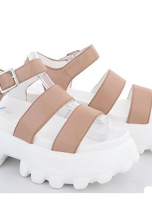 Женские босоножки на платформе ailaifa 1502 white - brown 40