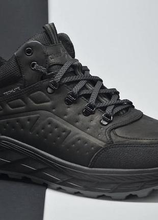 Мужские теплые зимние кожаные термо кроссовки черные clubshoes sg
