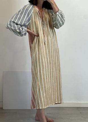 Довга сукня у смужку з суміші льону zara