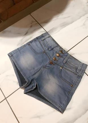 Джинсовые шорты с высокой талией ,25/26 р