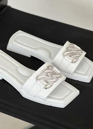 Шльопанці жіночі шкіряні білі. 41 (26см)
