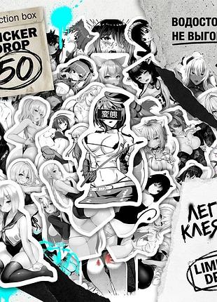 🔥 аниме стикеры 50 шт | waifu anime pack | black & white manga stickers