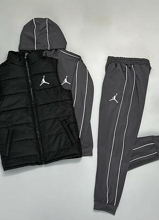 Спортивный костюм серый air jordan + жилетка черная air jordan