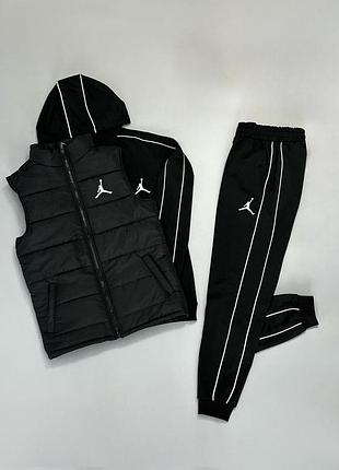 Спортивный костюм черный air jordan + жилетка черная air jordan