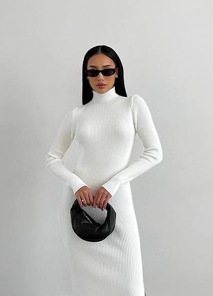 Сукня maxi довга приталена з розрізом молочна 🖤🔥 m-l