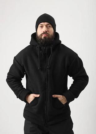 Тактична флісова куртка sherpa 550 г/м² з капюшоном і кишенями чорний 56