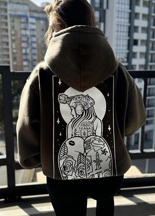Худи милитари без флиса, унисекс, цвет хаки, размеры s-xxl