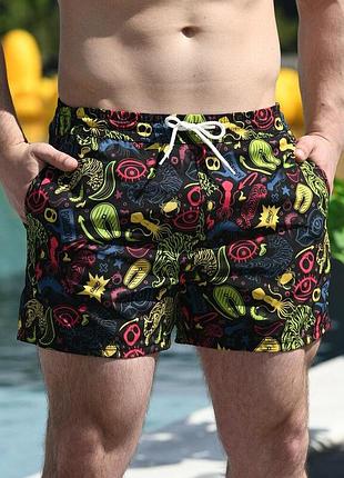 Мужские шорты плавки pobedov pool day черные с принтом tigr i oko m