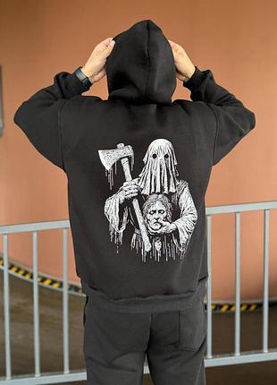 Худи милитари палач без флиса, унисекс, цвет черный, размеры s-xxl