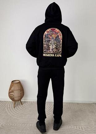 Худи милитари плоское кара, без флиса, унисекс, цвет черный, размеры s-xxl