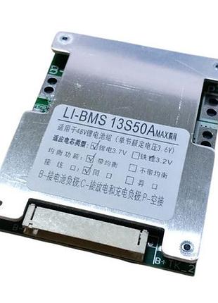 Bms контролер 13s 50а 48в плата захисту li ion з балансиром заряд 10а розряд 50а для акумулятора 13 елементів