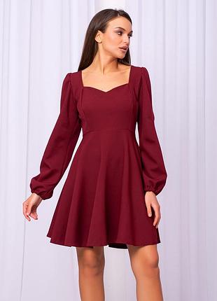 Изысканное коктейльное женское платье с пышными рукавами maria, бордовое m