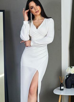Нарядное вечернее платье с длинными рукавами и разрезом jessica, молочно-белое m