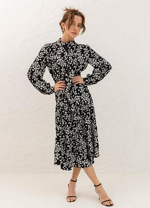 Черное платье миди из штапеля l-xl