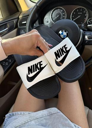 Женские белые шлепанцы, тапочки nike slippers black white х найк 40