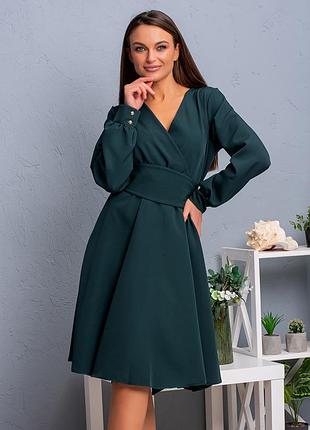 Вечернее красивое нарядное платье madeline с поясом, темно-зеленое xl