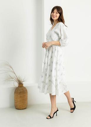 Платье с муслина принт цветы xxl-3xl. белый